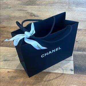 Chanel Black Shopping Bag with White Ribbon
